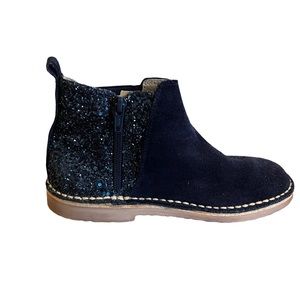 Children Chic Glitter and Suede Chelsea Girls Navy Boots, Sz 32